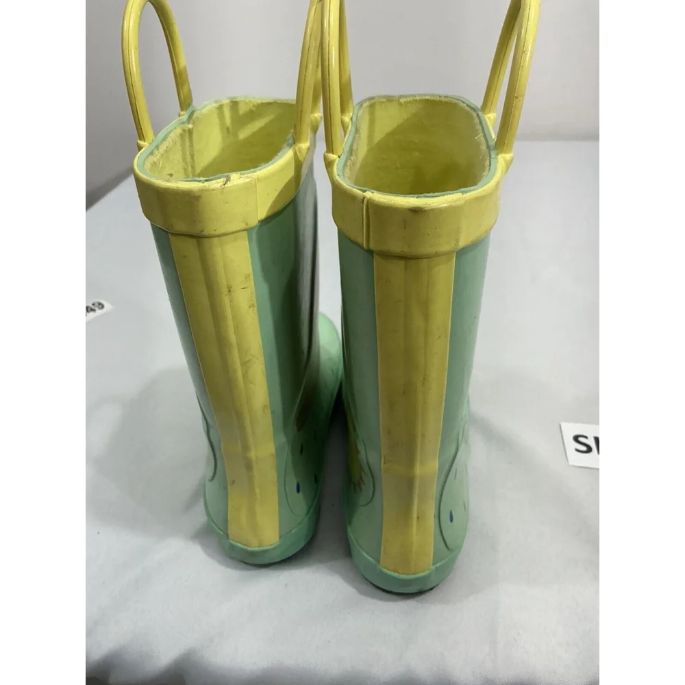Youth Girls Cat & Jack Size 11 Green Rainbow Pullon Rubber Rainboots